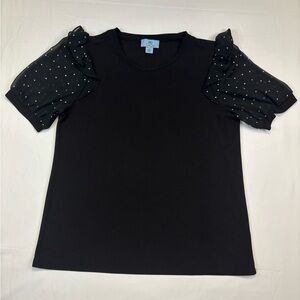 CeCe Black Top with Sheer Ruffle Sleeves